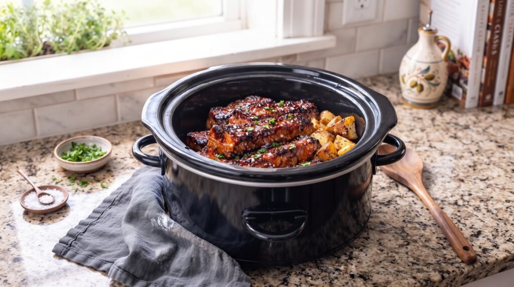Slow-Cooker Honey Garlic Pork Ribs and Roasted Potatoes
